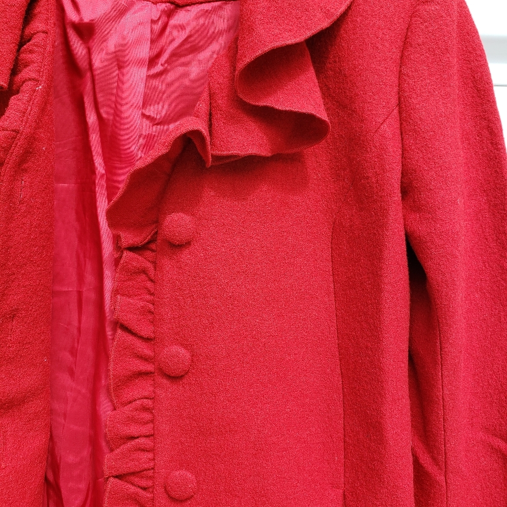 Pendleton Red 100% Wool Ruffle Collar Lined Blazer - image 2